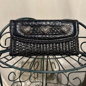 Brighton Woven Leather Silver Heart Wallet New Condition
